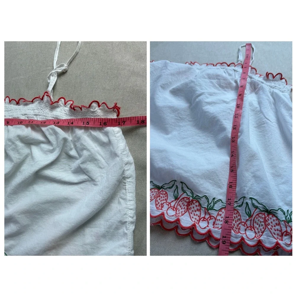 Joie Medium White Cotton Strawberry Embroidered Pajama Set Cami Shorts Cottage